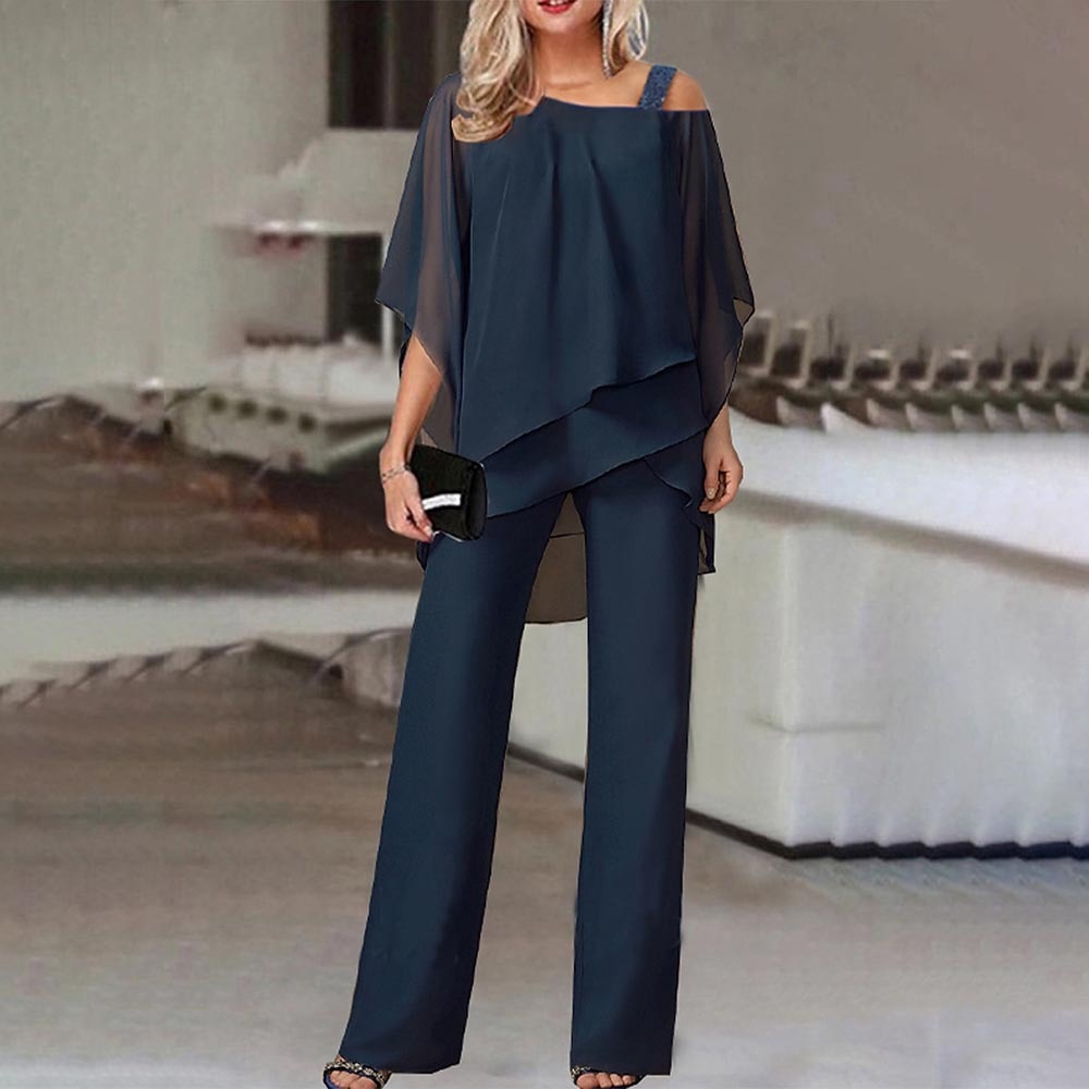 Women's 2-piece set – Off-the-shoulder – Fluid fabric – Loose elegant cut