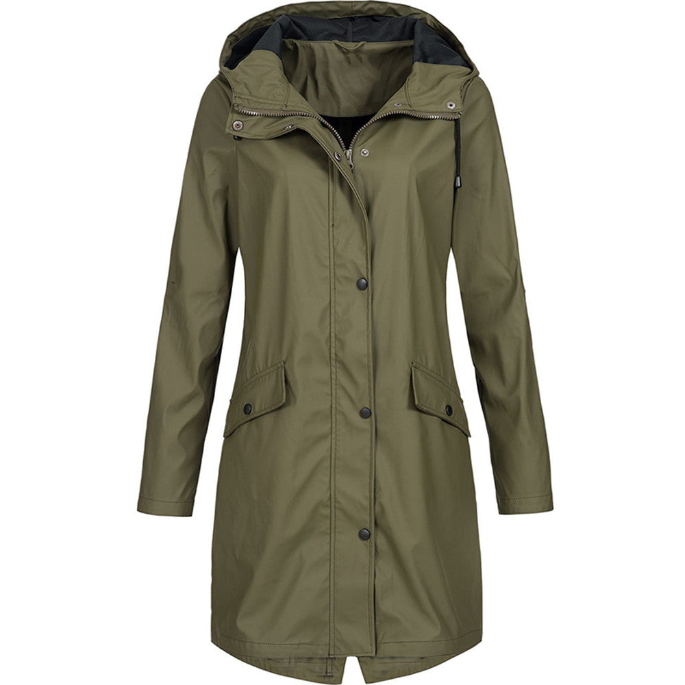 Veste imperméable femme – Coupe droite – Capuche réglable – Longueur mi-cuisse