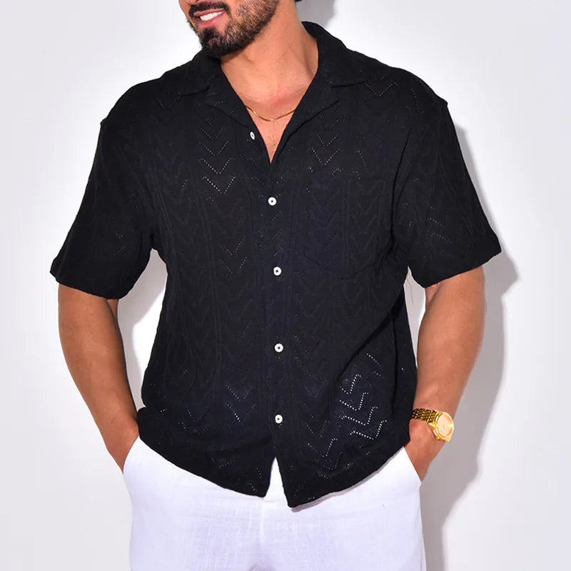 Men's short-sleeve shirt – Soft knit – Relaxed fit – Casual collar