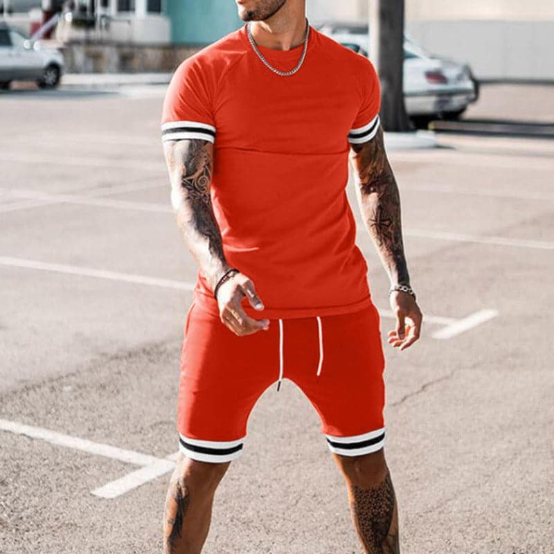 Men's sports set – Slim fit – Breathable stretch fabric – T-shirt and shorts