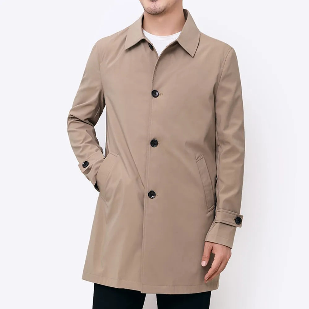 Veste coupe-vent homme – Déperlante – Coupe décontractée – Mi-longue – Fermeture boutonnée
