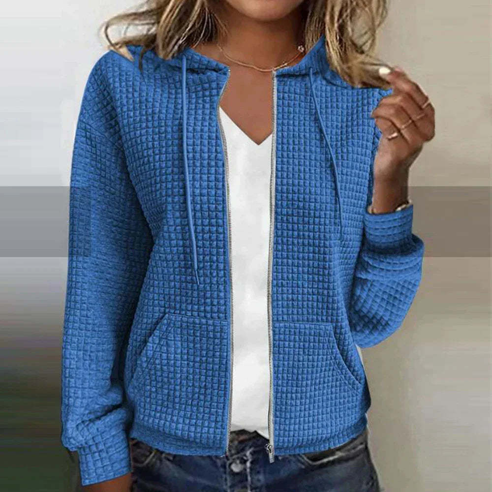 Veste à capuche femme – Coupe droite – Texture matelassée douce – Fermeture zippée