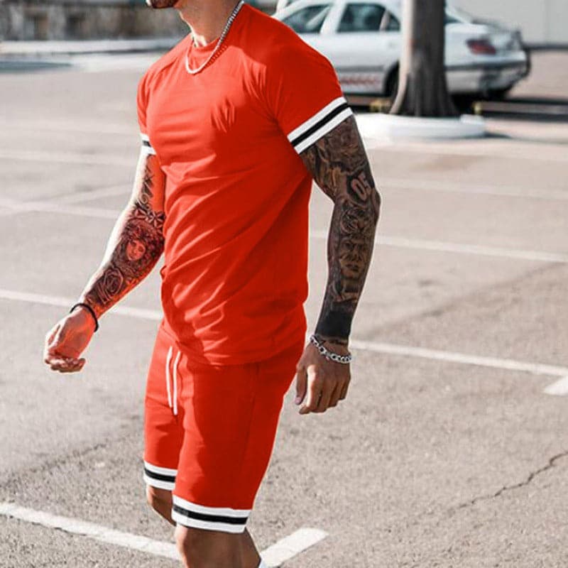 Men's sports set – Slim fit – Breathable stretch fabric – T-shirt and shorts