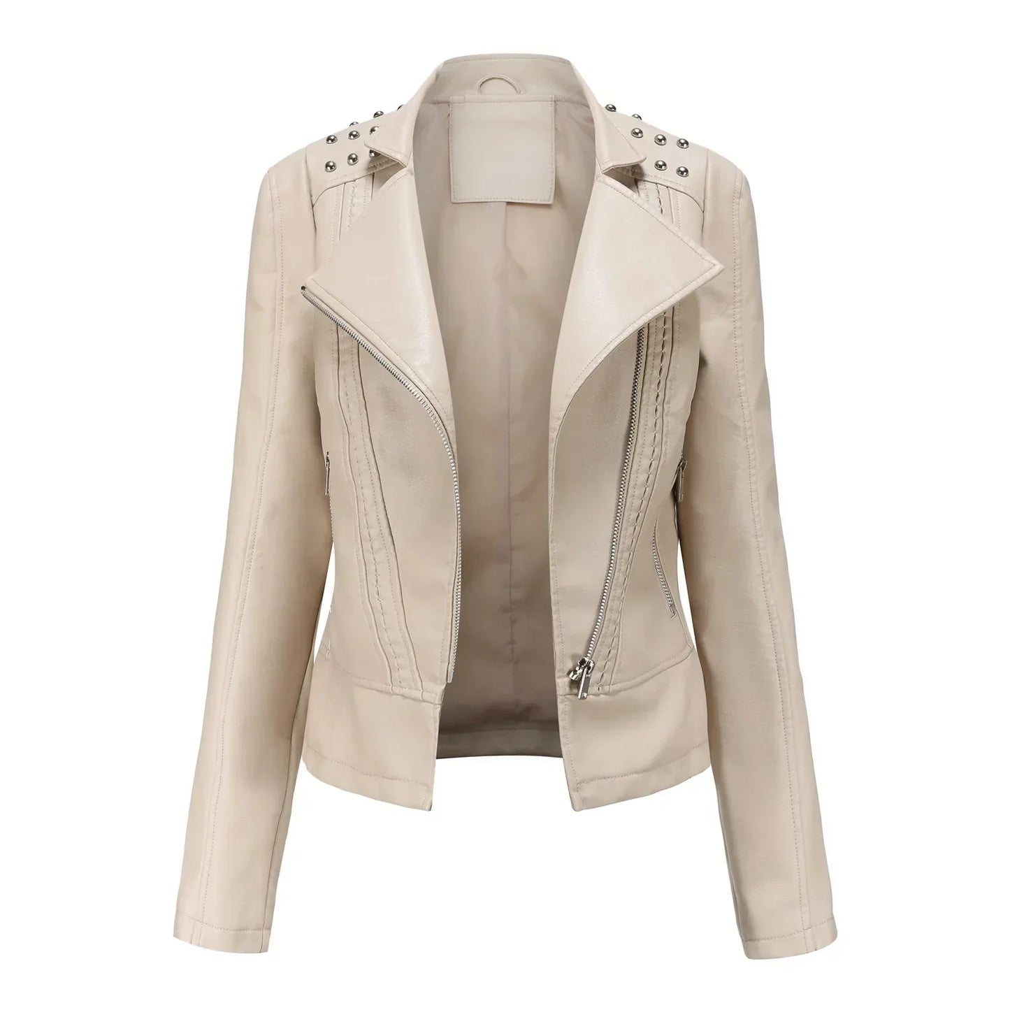 Veste tailleur femme – Coupe structurée – Détails cloutés – Fermeture zippée