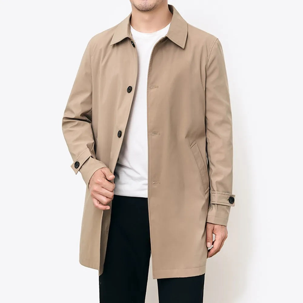 Veste coupe-vent homme – Déperlante – Coupe décontractée – Mi-longue – Fermeture boutonnée