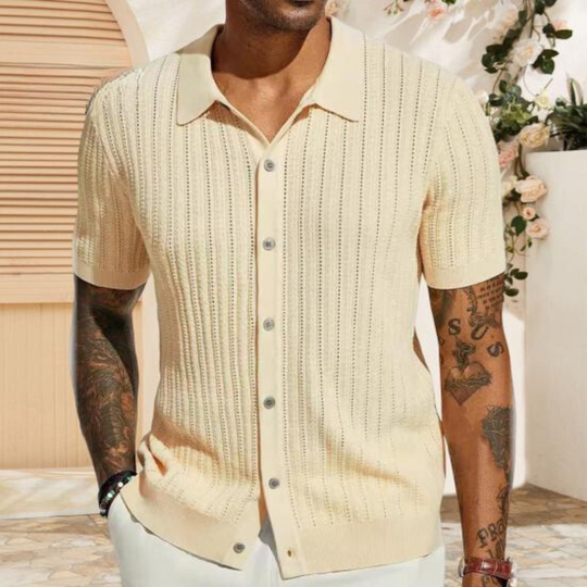 Men's shirt – Soft knit – Straight cut – Short sleeves – Classic buttoned collar
