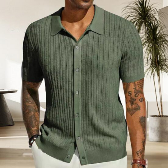 Men's shirt – Soft knit – Straight cut – Short sleeves – Classic buttoned collar