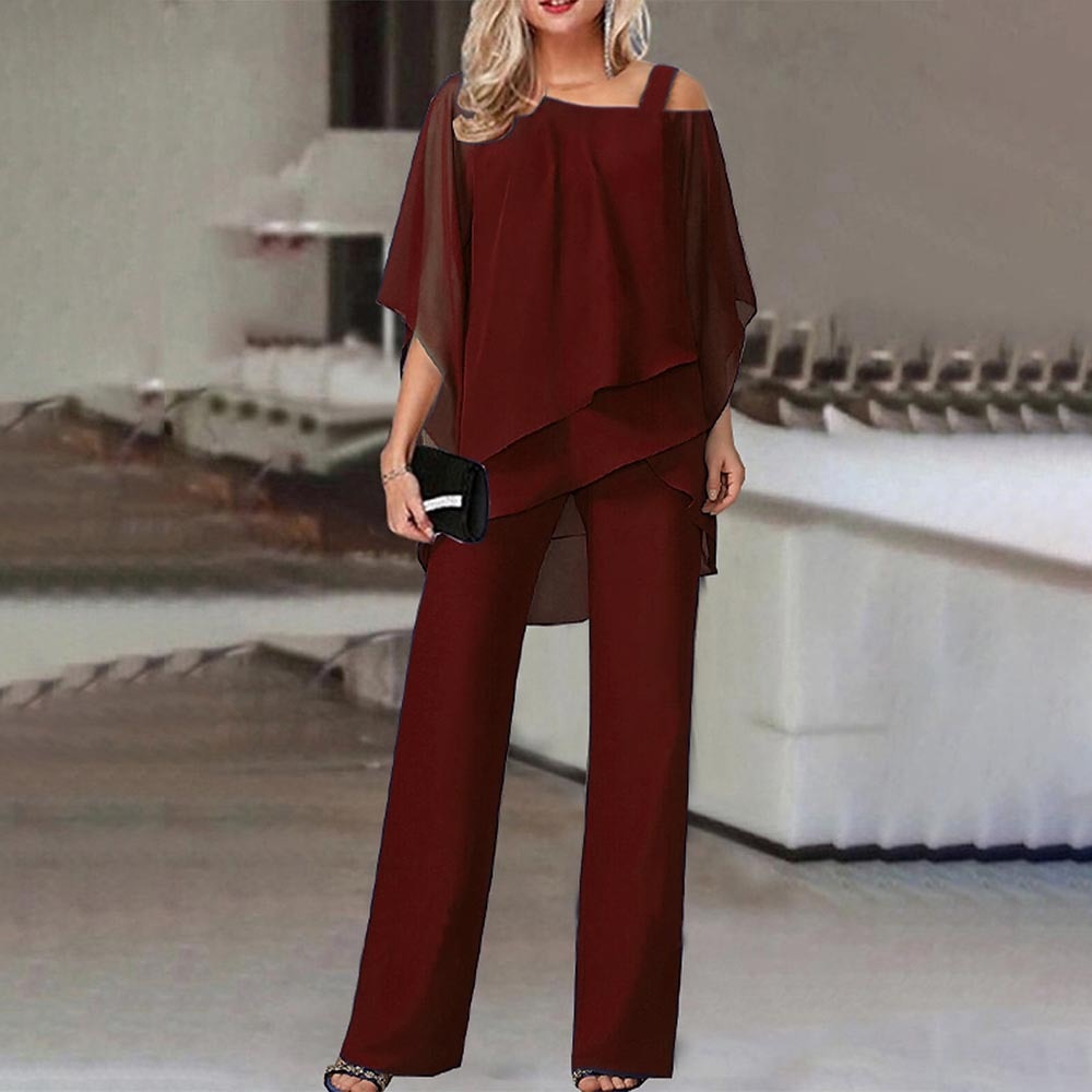 Women's 2-piece set – Off-the-shoulder – Fluid fabric – Loose elegant cut
