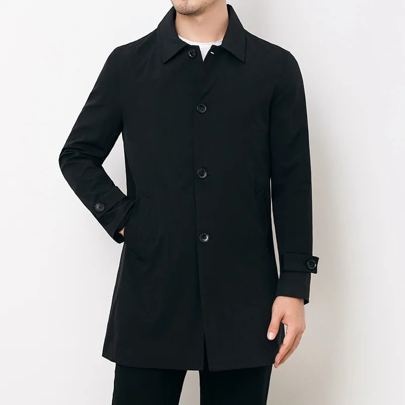 Veste coupe-vent homme – Déperlante – Coupe décontractée – Mi-longue – Fermeture boutonnée