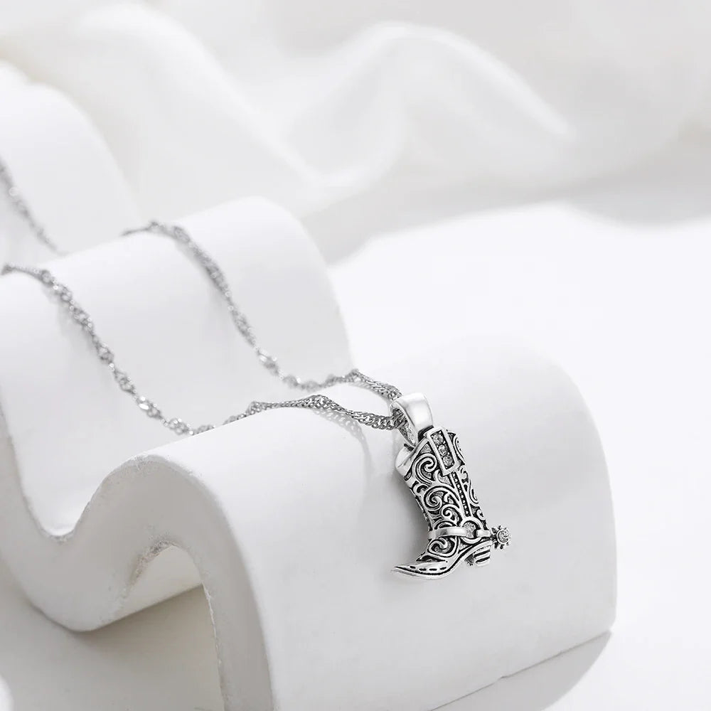Ilaria Cowboy Boot Pendant Necklace | Rhinestone Accents Necklace