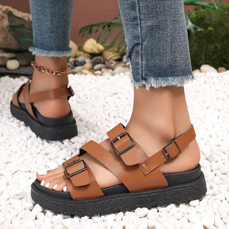 Women's sandals – Open toe – Flat sole – Comfortable adjustable straps
