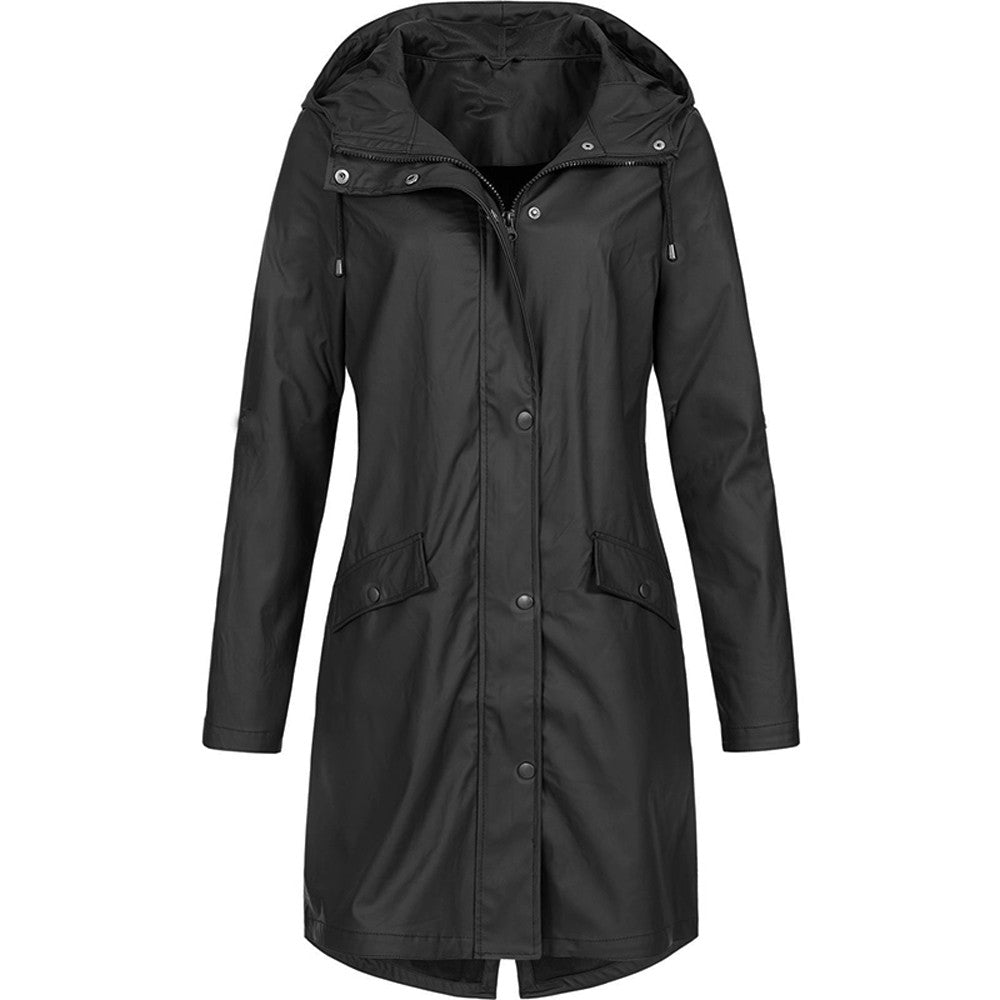 Veste imperméable femme – Coupe droite – Capuche réglable – Longueur mi-cuisse