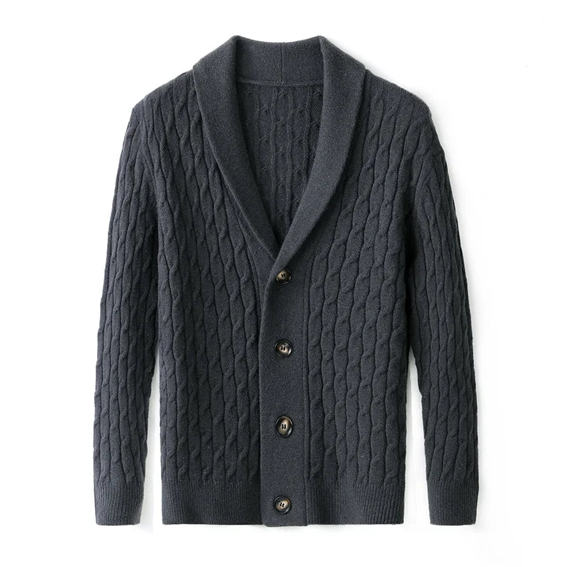 Lucas Shawl Collar Cardigan | Cable Knit Button Front Cardigan