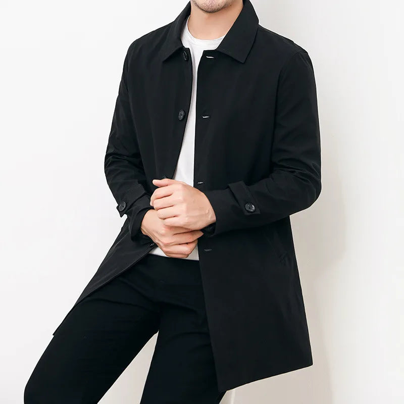 Veste coupe-vent homme – Déperlante – Coupe décontractée – Mi-longue – Fermeture boutonnée