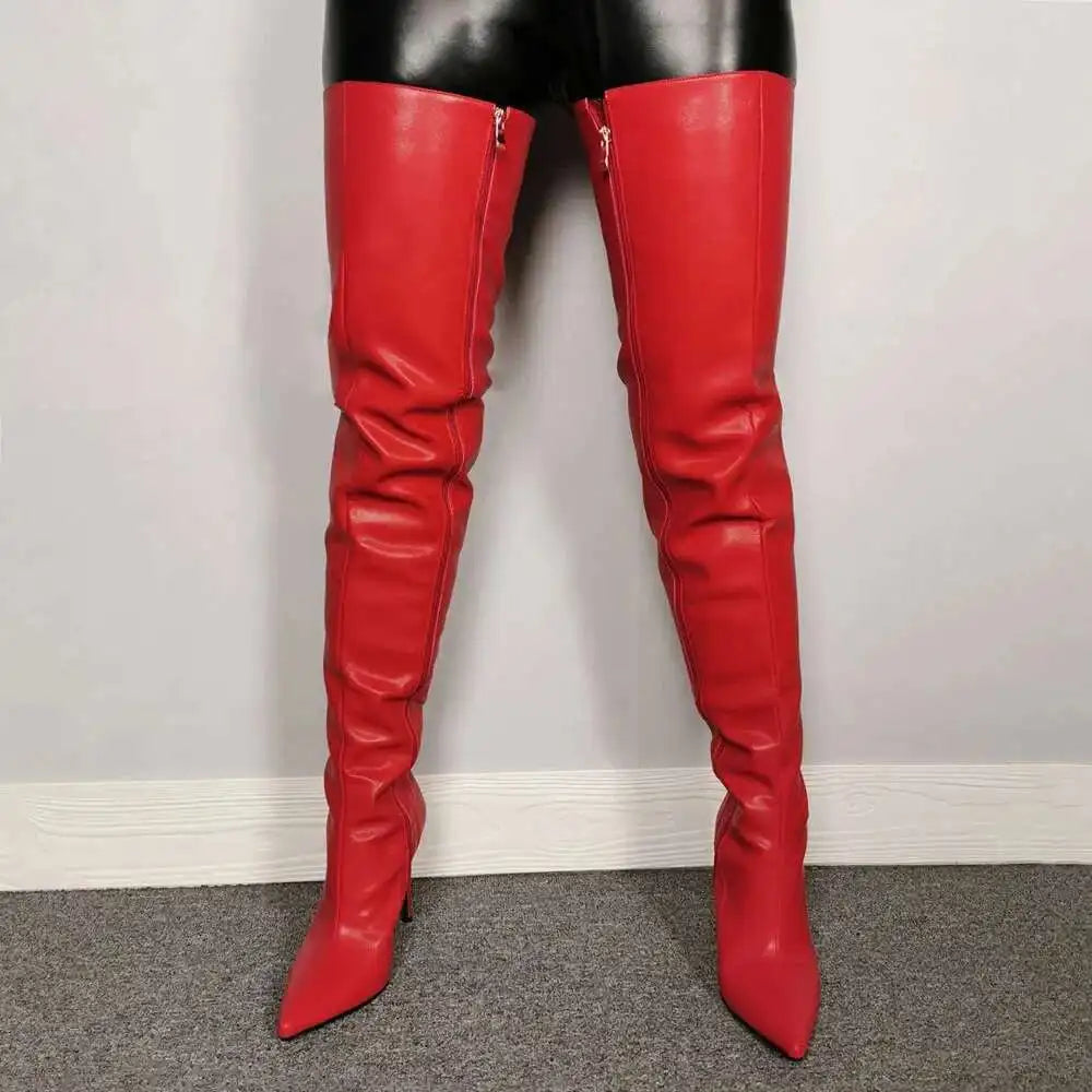 Bottes femme cuissardes – Talon haut – Bout pointu – Similicuir brillant – Fermeture zippée