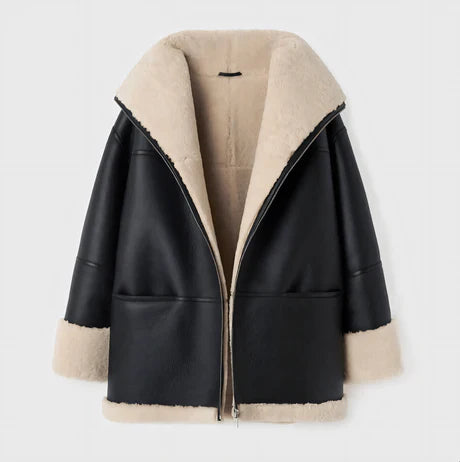 Veste femme – Coupe oversize décontractée – Doublure douce – Col tailleur zippé – Longueur hanches