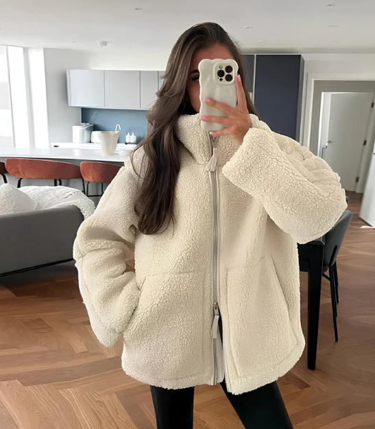 Women's Coat - Fleece - Oversized fit - Stand collar - Zipper closure