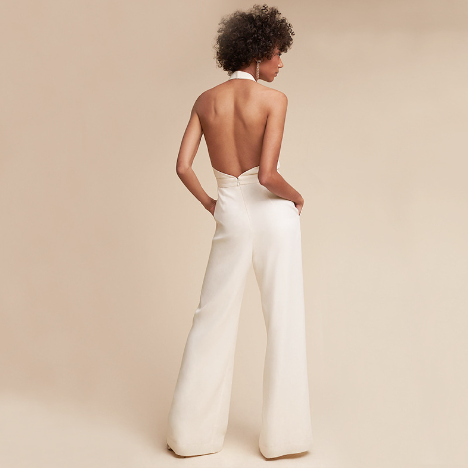 Combinaison femme sans manches – Décolleté plongeant – Pantalon large – Tissu fluide élégant