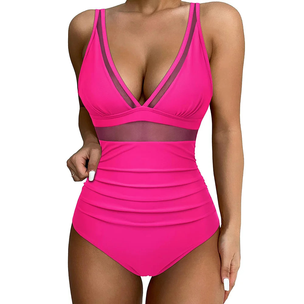 Women's one-piece swimsuit – Shaping cut – Mesh details – High-cut legs