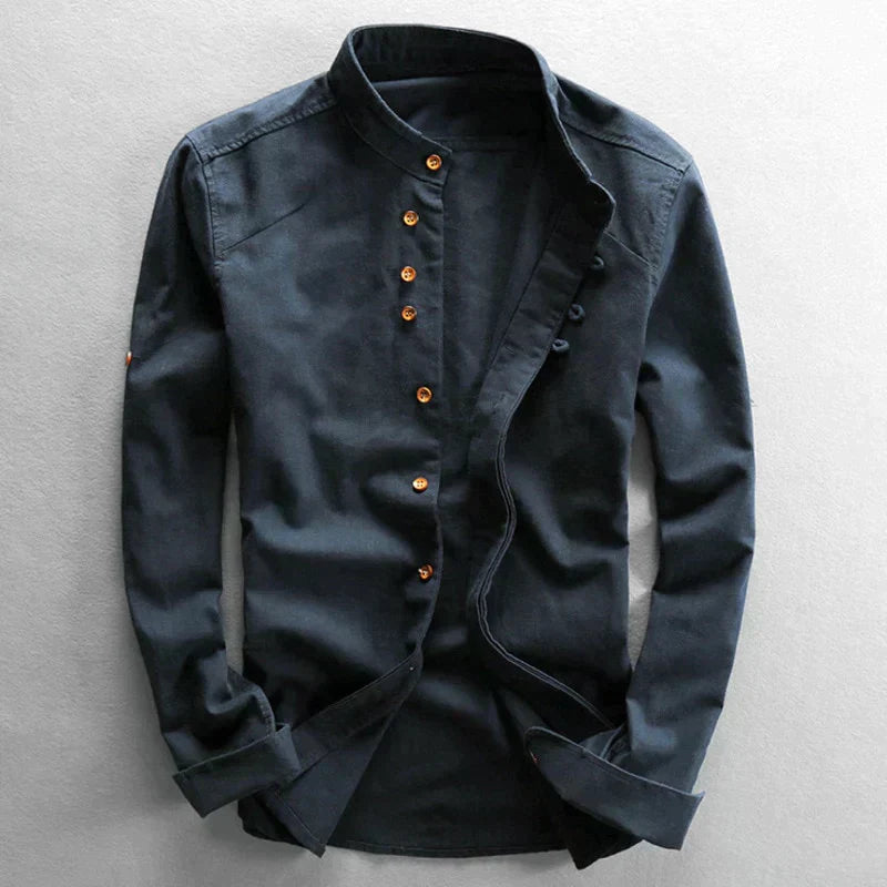 Men's slim shirt – mao collar – long sleeves – comfortable breathable fabric