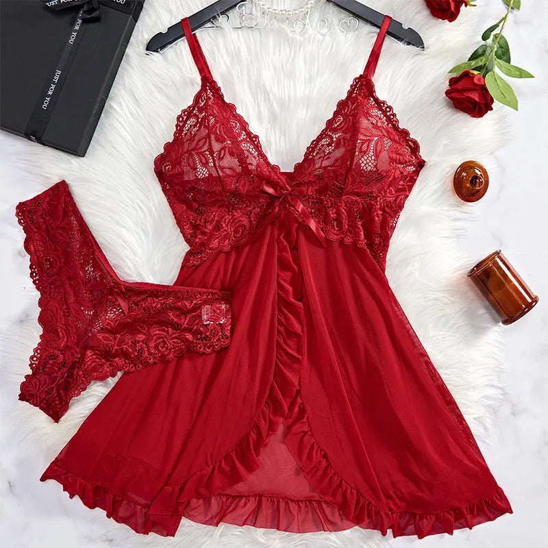 Women's lingerie – Slim set – Lace V-neck – Semi-transparent fabric