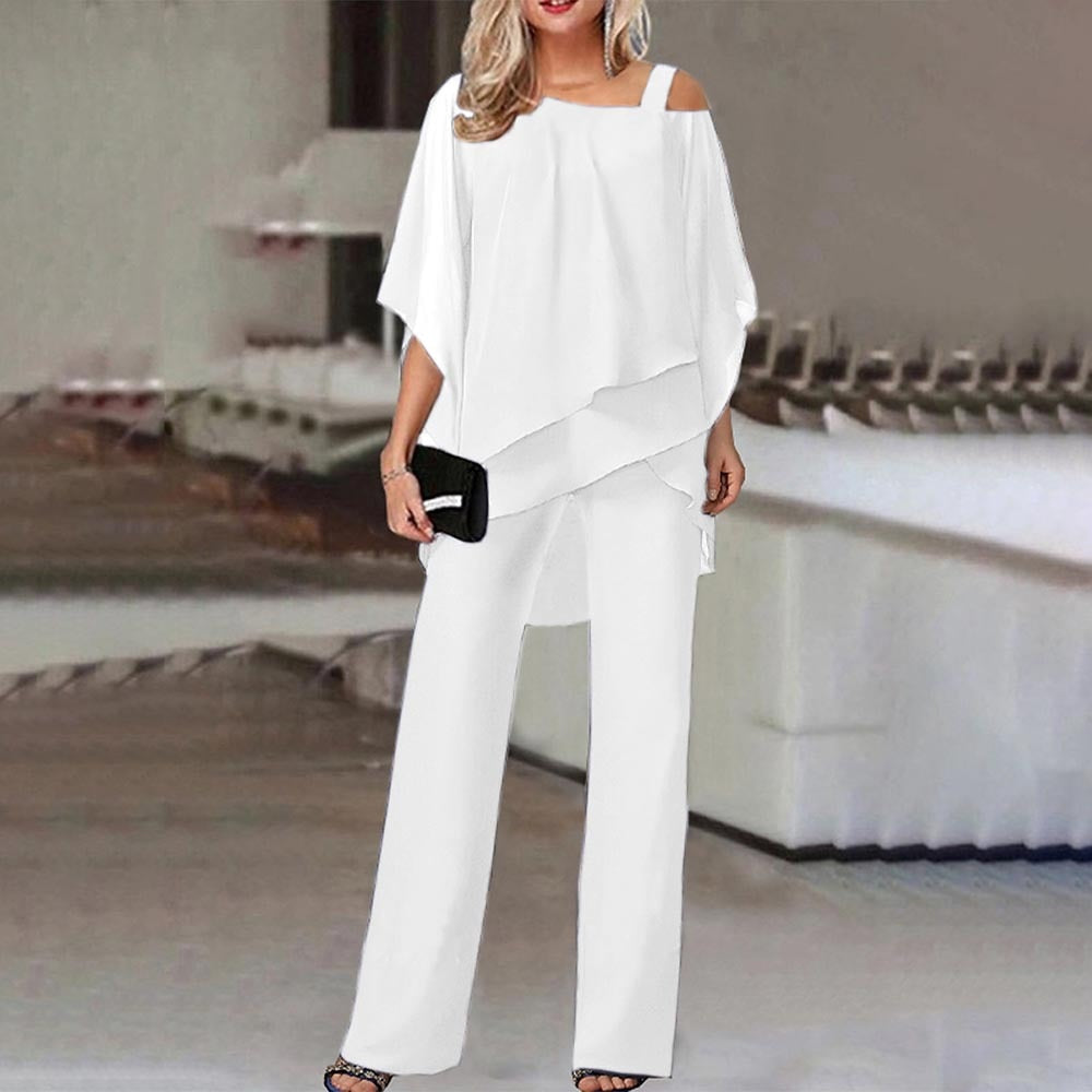 Women's 2-piece set – Off-the-shoulder – Fluid fabric – Loose elegant cut