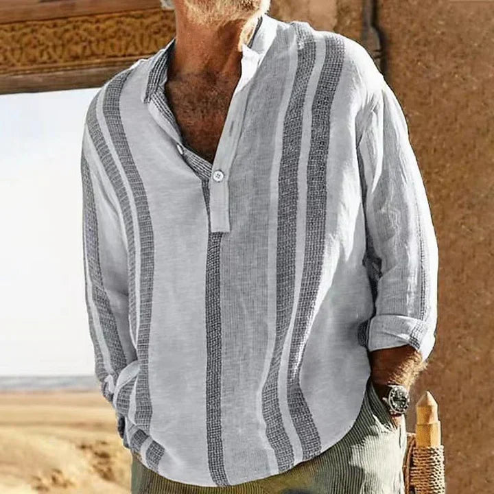 Men's casual shirt – Relaxed fit – Mandarin collar – Striped – Breathable fabric