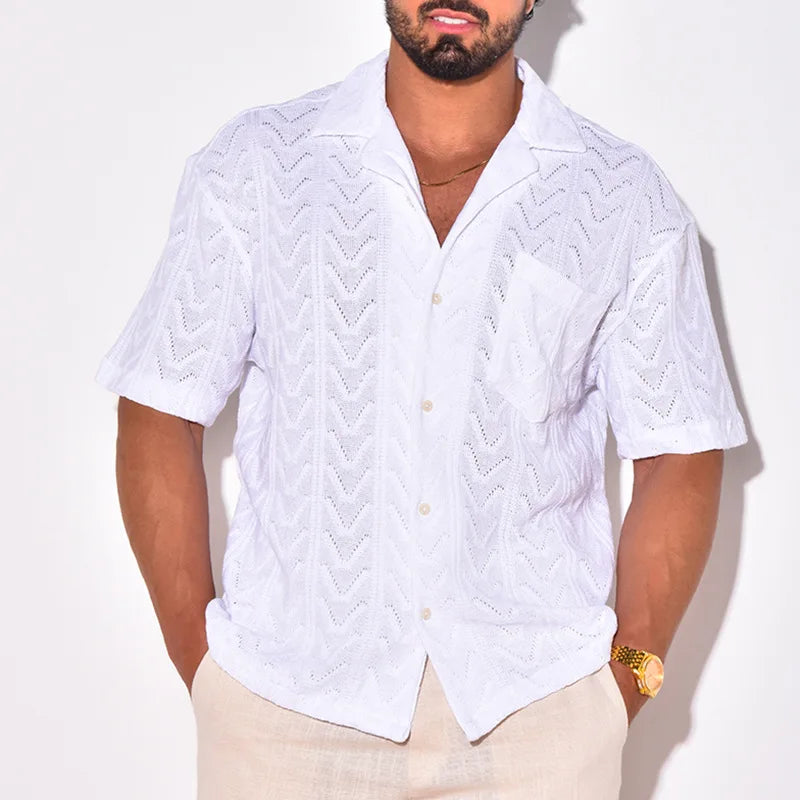 Men's short-sleeve shirt – Soft knit – Relaxed fit – Casual collar