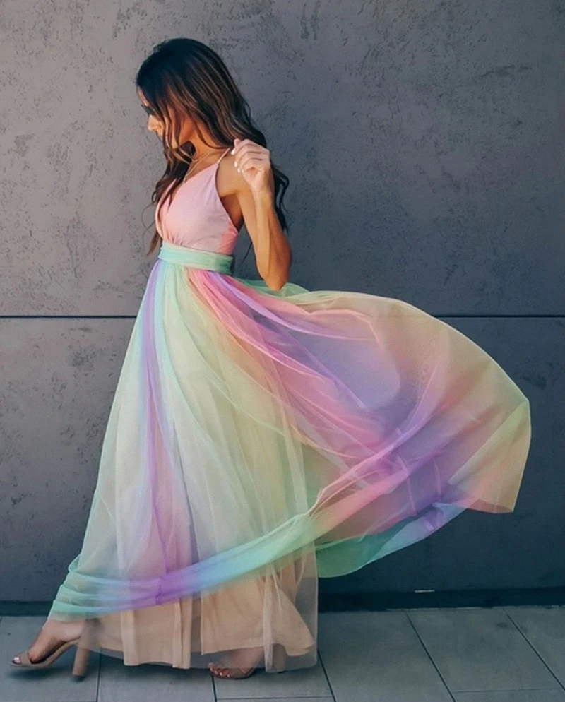 Women's long dress – Luxury fabric – Fluid cut – Elegant halter neckline