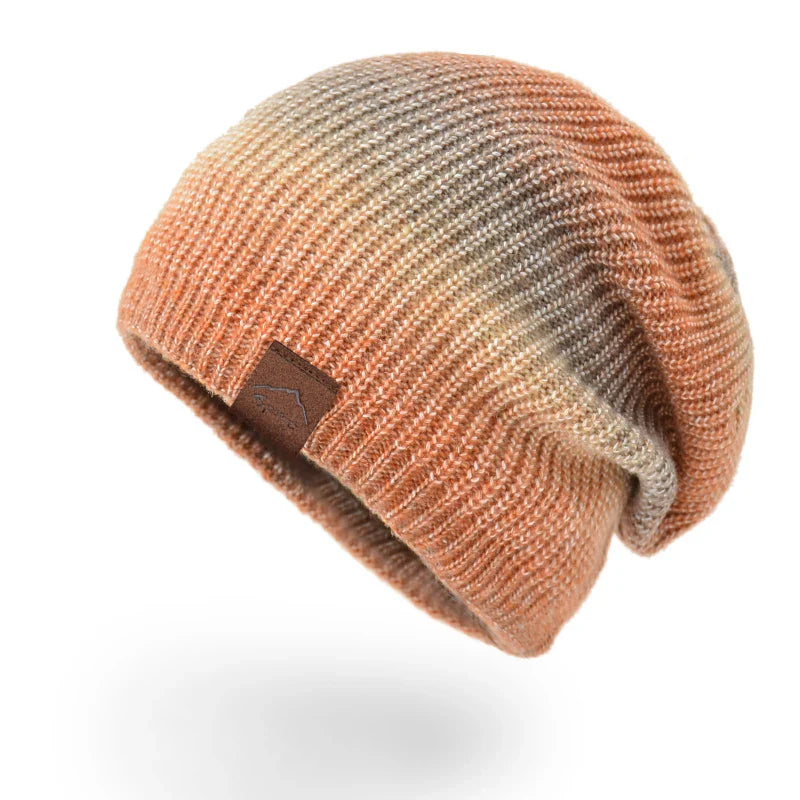 Sienna Ribbed Beanie | Variegated Pattern Logo Patch Beanie