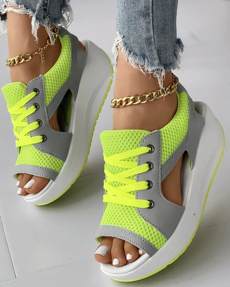Women's lace-up sandals – Open toe – Platform sole