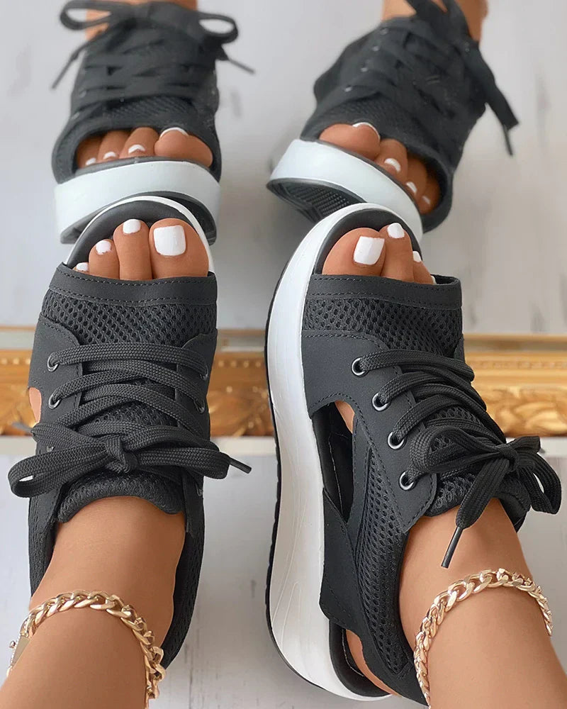 Women's lace-up sandals – Open toe – Platform sole