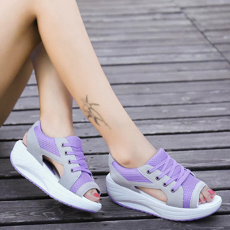 Women's lace-up sandals – Open toe – Platform sole