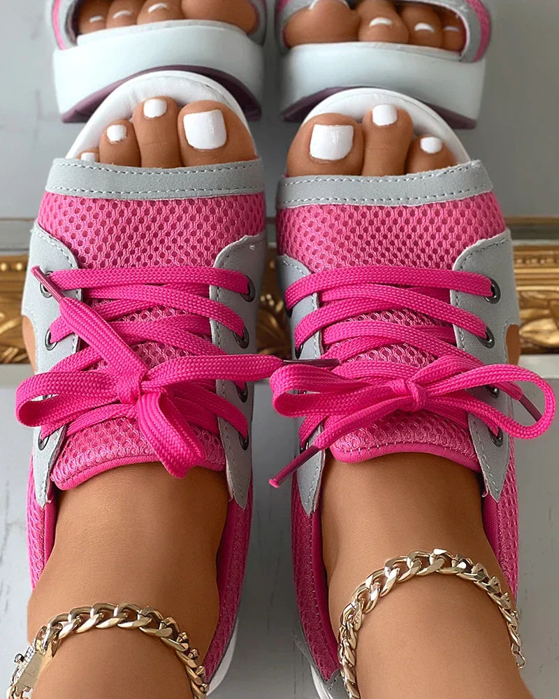Women's lace-up sandals – Open toe – Platform sole