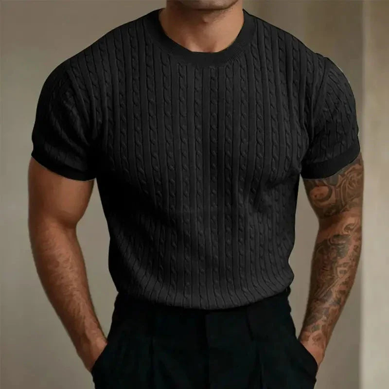 Men's T-shirt – Slim fit – Soft knit – Ribbed texture – Round neck short sleeves