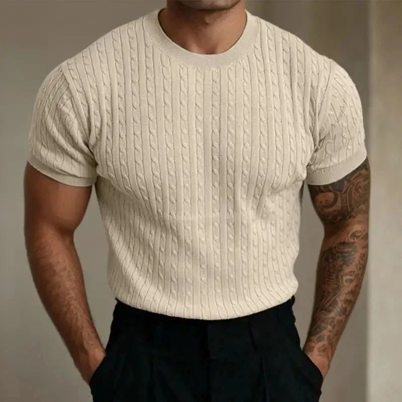 Men's T-shirt – Slim fit – Soft knit – Ribbed texture – Round neck short sleeves