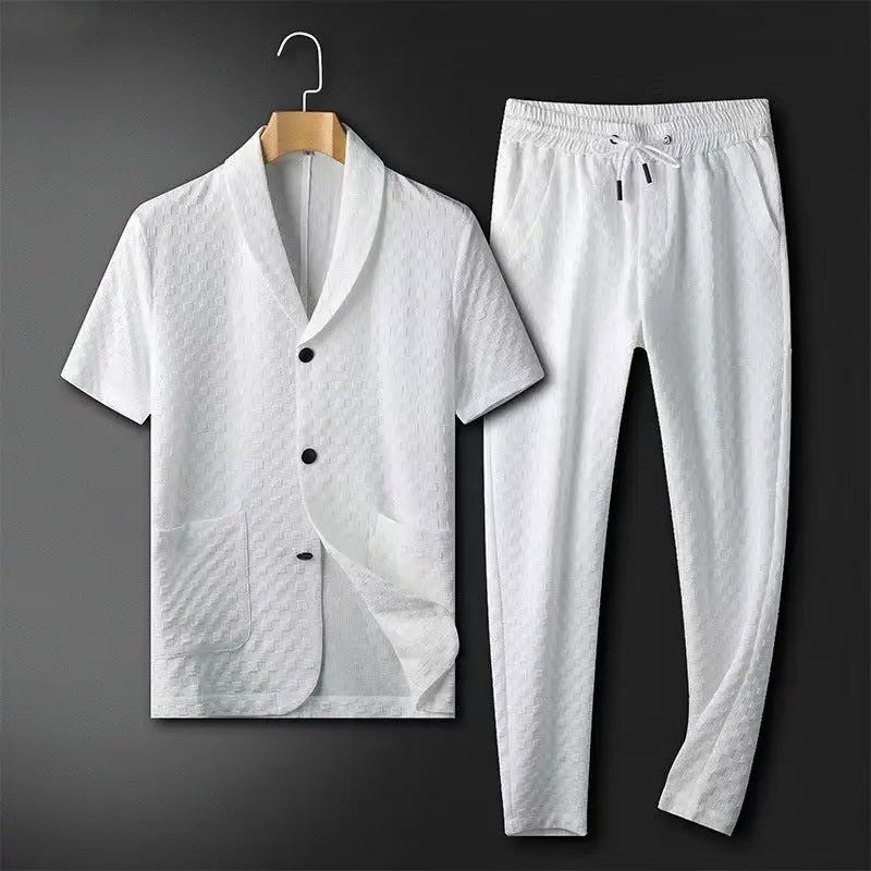 Men's Set Short-Sleeve Jacket and Pants – Relaxed Fit – Textured Fabric