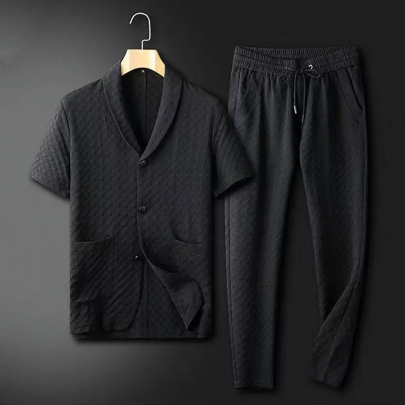 Men's Set Short-Sleeve Jacket and Pants – Relaxed Fit – Textured Fabric