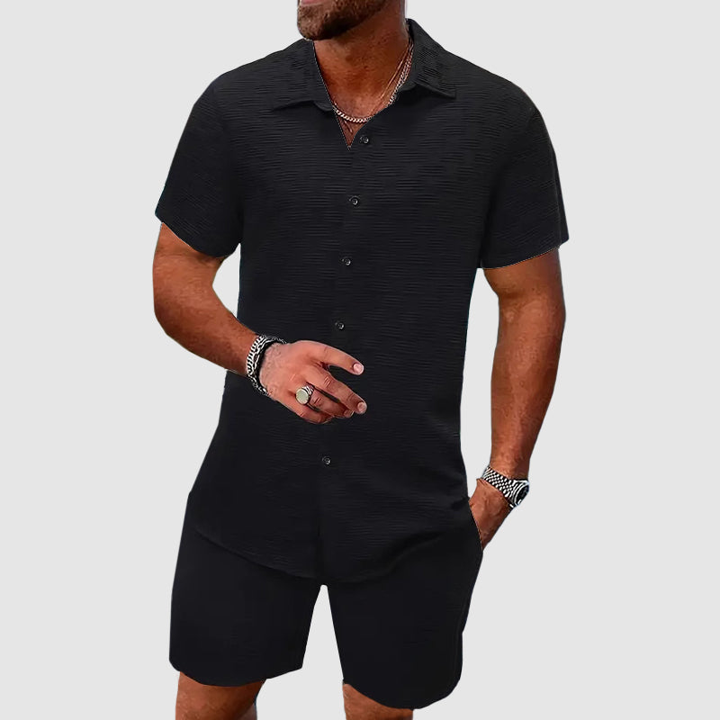 Men's Casual Set – Loose Fit – Breathable Fabric – Buttoned Shirt