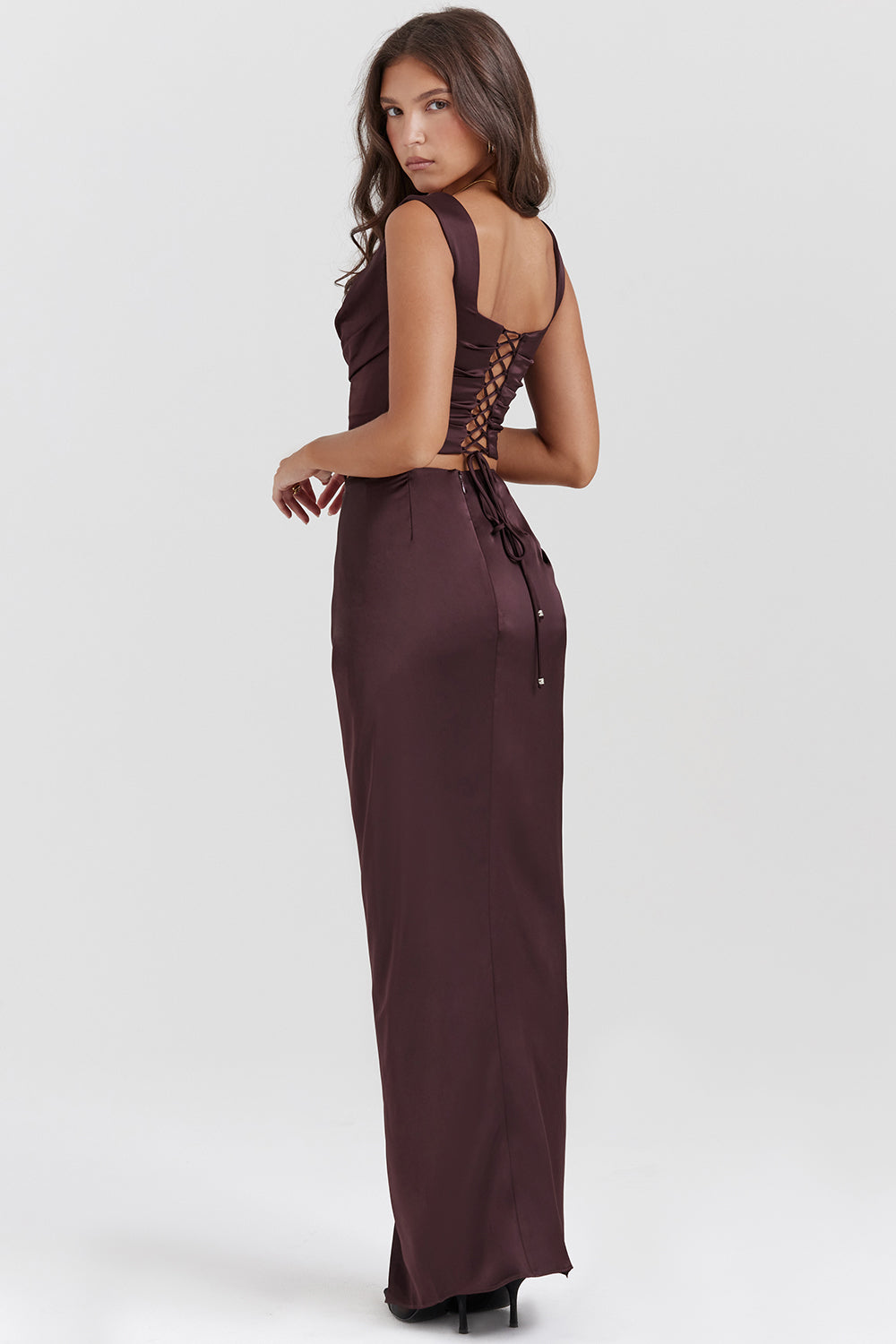 Women's corset and long skirt set – Luxurious fabric – Draped cut – High slit