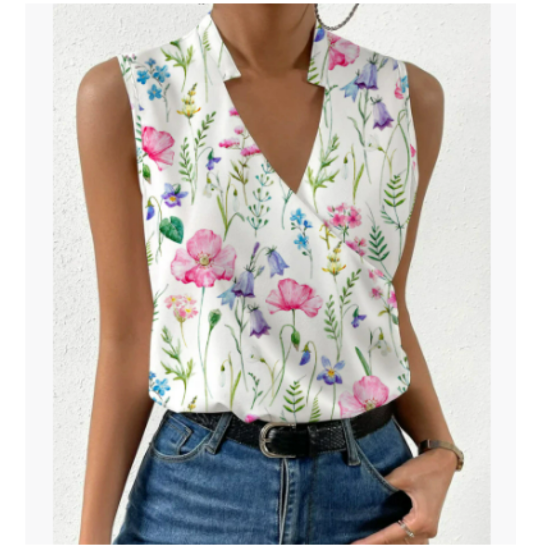 Top sleeveless woman – flowing cut – wrap neckline – soft breathable fabric