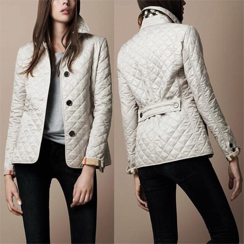 Manteau femme matelassé léger – Coupe droite – Col structuré – Fermeture à boutons