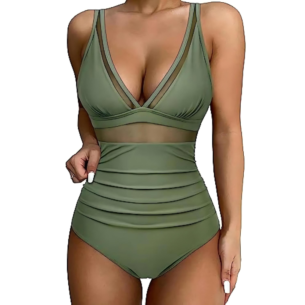 Women's one-piece swimsuit – Shaping cut – Mesh details – High-cut legs