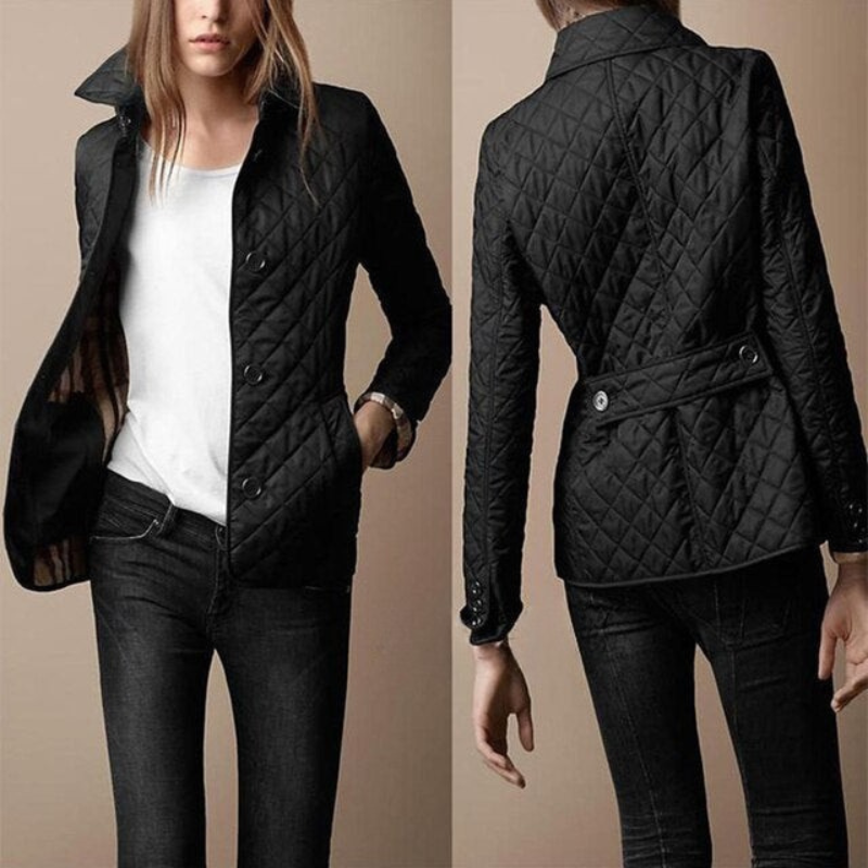 Manteau femme matelassé léger – Coupe droite – Col structuré – Fermeture à boutons