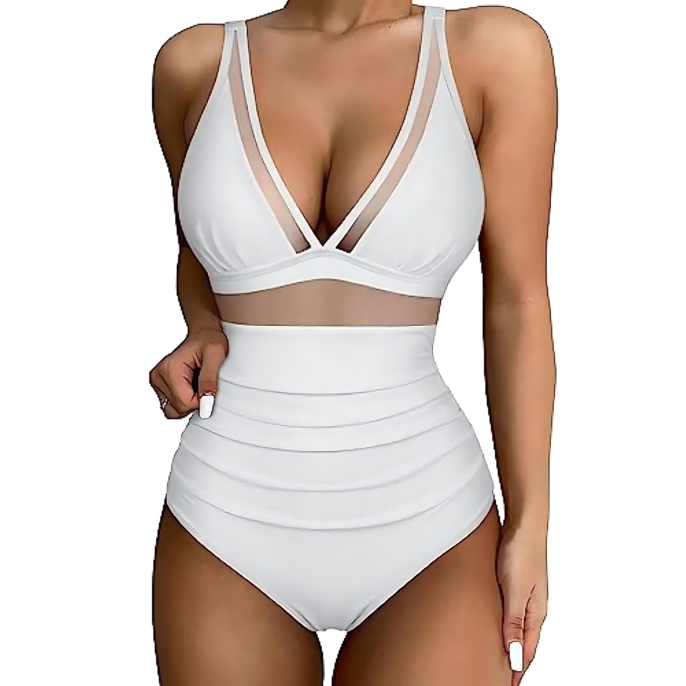 Women's one-piece swimsuit – Shaping cut – Mesh details – High-cut legs