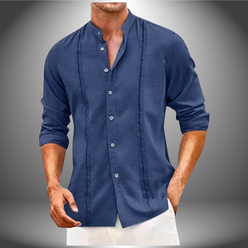 Men's slim shirt – Mao collar – Breathable fabric – Classic casual buttoning