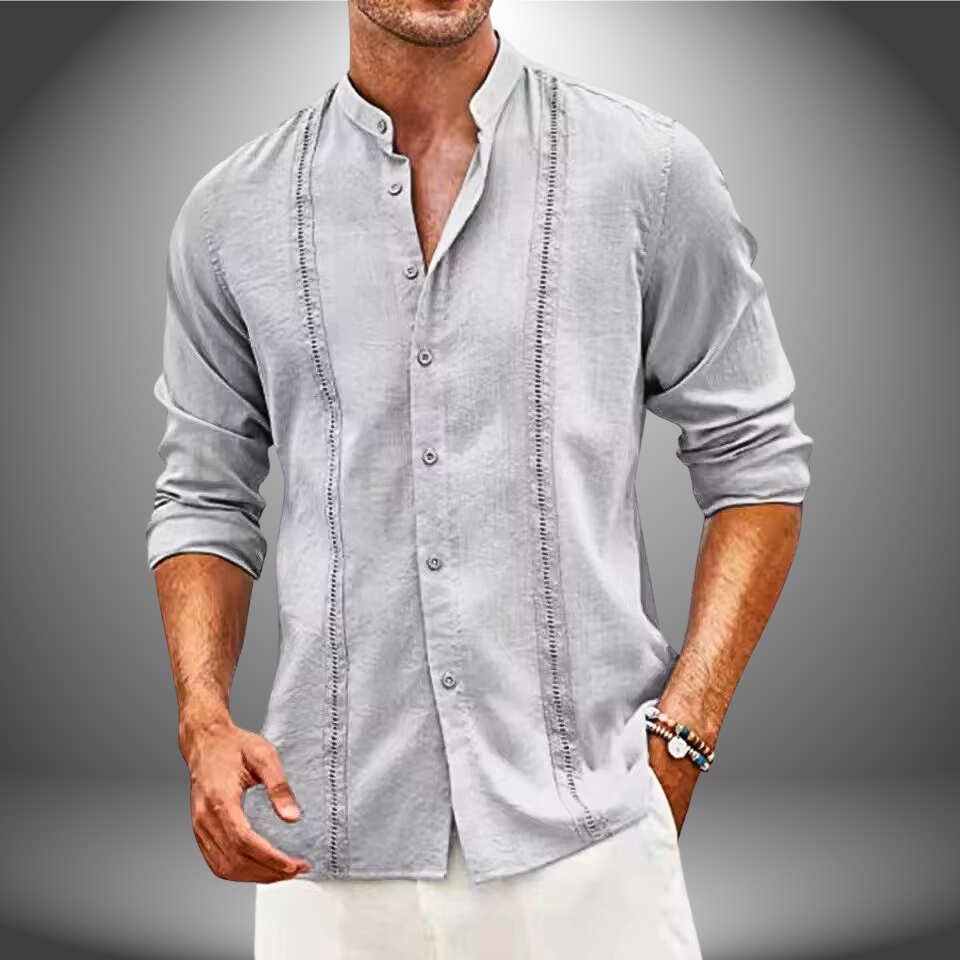 Men's slim shirt – Mao collar – Breathable fabric – Classic casual buttoning