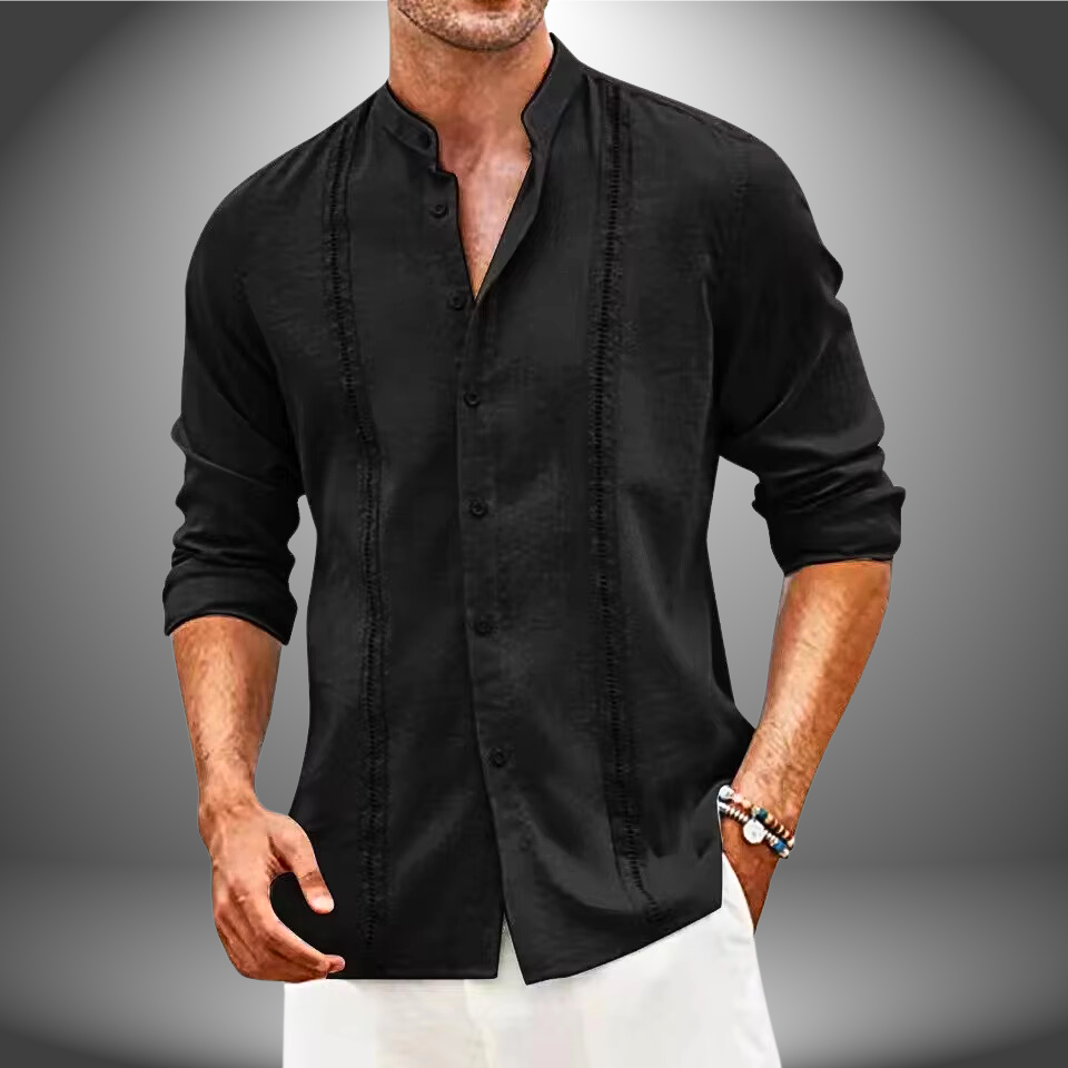 Men's slim shirt – Mao collar – Breathable fabric – Classic casual buttoning
