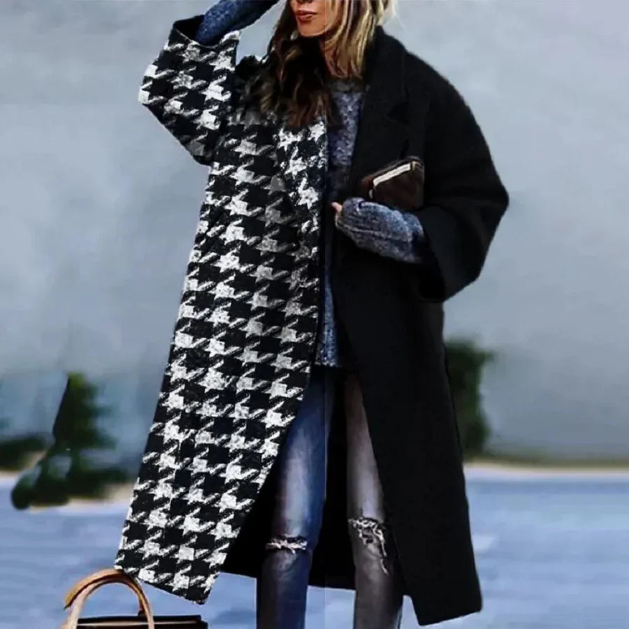 Women's Coat - Wool Blend - Relaxed Fit - Notched Lapel - Long Sleeves - Maxi Length