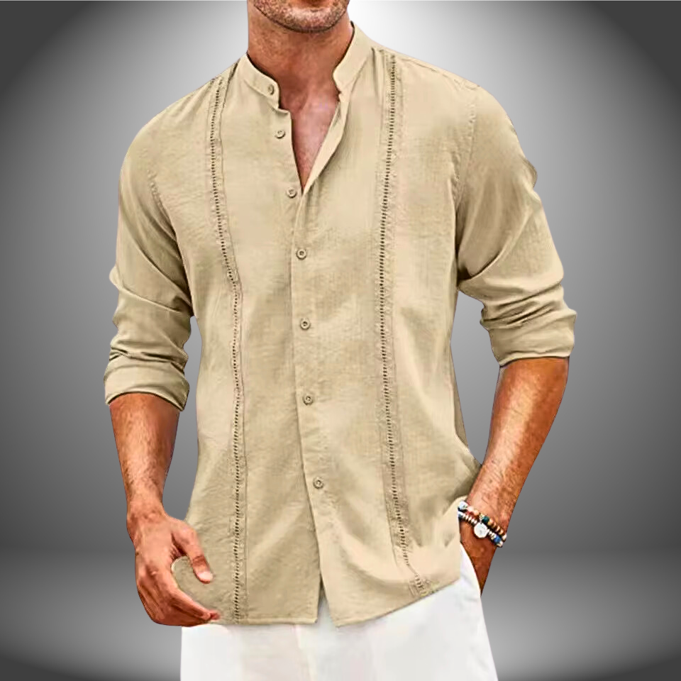 Men's slim shirt – Mao collar – Breathable fabric – Classic casual buttoning